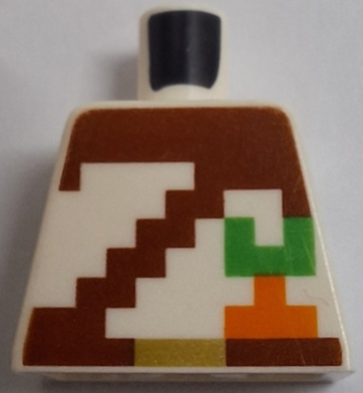 Lego Torso Pixelated Reddish Brown Strap over Shirt, Carrot, and Belt with Gold Buckle Pattern / White