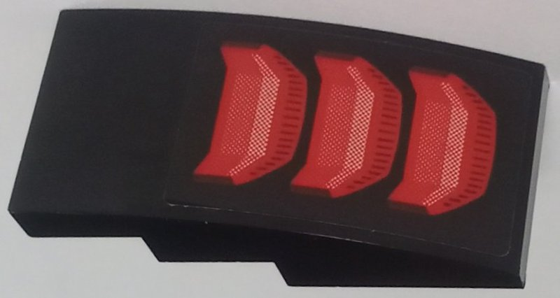 Lego Slope, Curved 4 x 2 with 3 Red Taillights Pattern (Sticker) - Set 42138 / Black