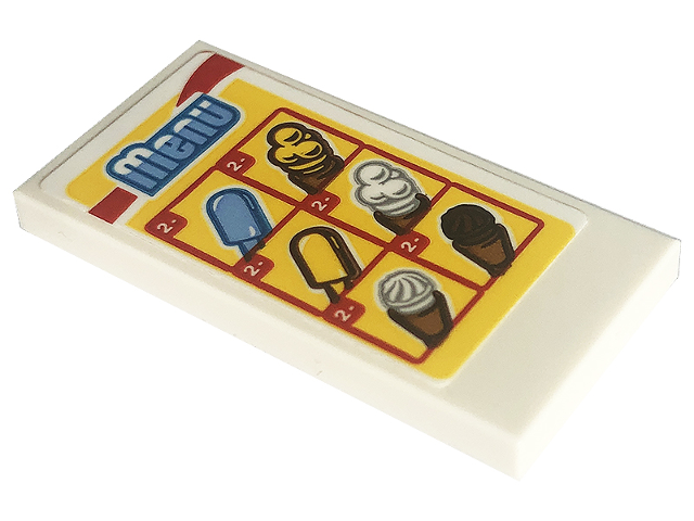 Lego Tile 2 x 4 with 'Menu' and Ice Creams Pattern (Sticker) - Set 60253