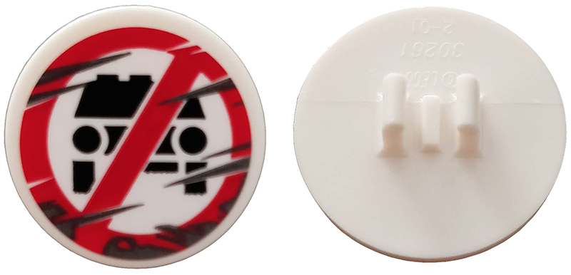 Lego Road Sign 2 x 2 Round with Clip with Red Scratched Sign and Black Car Pattern (Sticker) - Set 76128