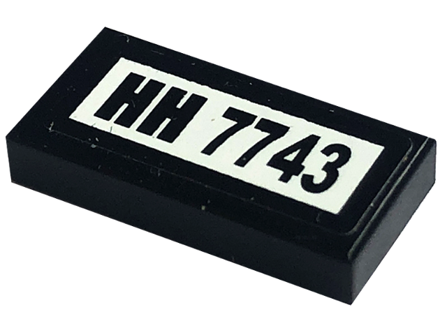 Lego Tile 1 x 2 with 'HH 7743' Pattern (Sticker) - Set 7743 / Black