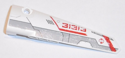 Lego Technic, Panel Fairing # 5 Long Smooth, Side A with Red '31313' and Light Bluish Gray and Red Stripes Pattern (Sticker) - Set 31313