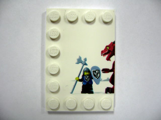 Lego Tile, Modified 4 x 6 with Studs on Edges with Dragon and Knight Left Half Pattern