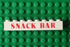 Lego Brick 1 x 8 with Red 'SNACK BAR' Pattern (Undetermined Type)
