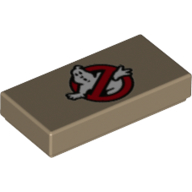Lego Tile 1 x 2 with Ghostbusters Logo Print / Dark Tan