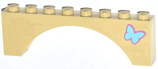 Lego Arch 1 x 8 x 2 with Medium Blue Butterfly Pattern on Right Side (Sticker) - Set 3185