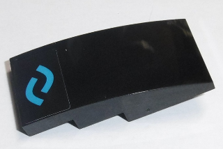 Lego Slope, Curved 4 x 2 with Two Blue Bows Pattern (Sticker) - Set 70611 / Black