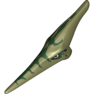 Lego Animal Body Part, Dinosaur, Pteranodon Head with Eyes and Dark Green Stripes Print / Olive Green