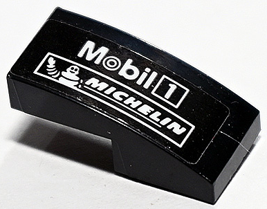 Lego Slope, Curved 2 x 1 x 2/3 with White Mobil 1 and Michelin Logo Pattern Model Left Side (Sticker) - Set 75888