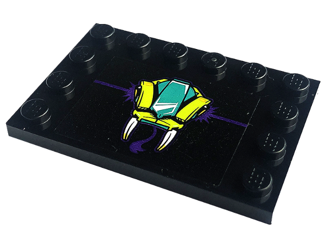 Lego Tile, Modified 4 x 6 with Studs on Edges with Snake Head with Dark Turquoise and Lime Mask, Fangs, and Dark Purple Tongue Pattern (Sticker) - Set 60339