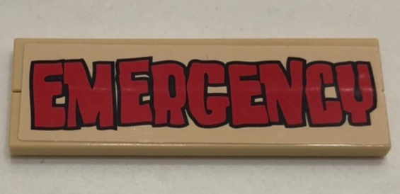 Lego Stickered Assembly 6 x 2 with Red 'EMERGENCY' Pattern (Sticker) - Set 3832