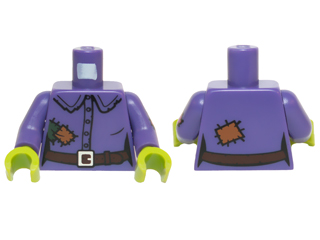 Lego Torso Female Shirt with Buttons, Belt, Buckle and Patches Pattern / Dark Purple Arm Left with Dark Pink Patch /  Dark Purple Arm Right / Lime Hands
