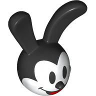 Lego Minifig Head Special with Large Black Ears Print (Oswald the Lucky Rabbit) / White