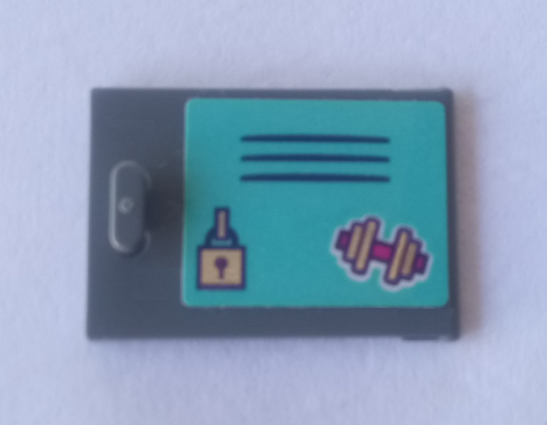 Lego Container, Cupboard 2 x 3 x 2 Door with Locker, Black Vent Lines, Padlock and Magenta Weights on Medium Azure Background Pattern (Sticker) - Set 41312