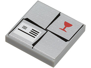 Lego Tile 2 x 2 with Red Fragile Goblet, White Shipping Label, and Parcel Top Pattern (Sticker) - Set 7733 / Light Bluish Gray