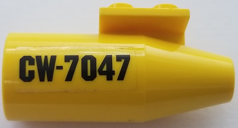 Lego Engine, Smooth Large, 2 x 2 Thin Top Plate with 'CW-7047' Pattern Model Right Side (Sticker) - Set 7047 / Yellow