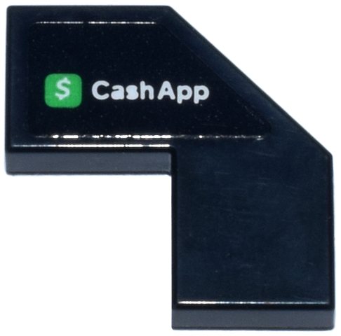 Lego Tile, Modified Facet 2 x 2 with White 'CashApp' and Dollar Sign on Green Square Logo Pattern Model Right Side (Sticker) - Set 77246