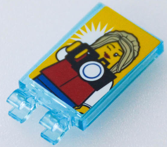 Lego Tile, Modified 2 x 3 with 2 Open O Clips With Female Minifigure Holding Camera Pattern (Sticker) - Set 40346