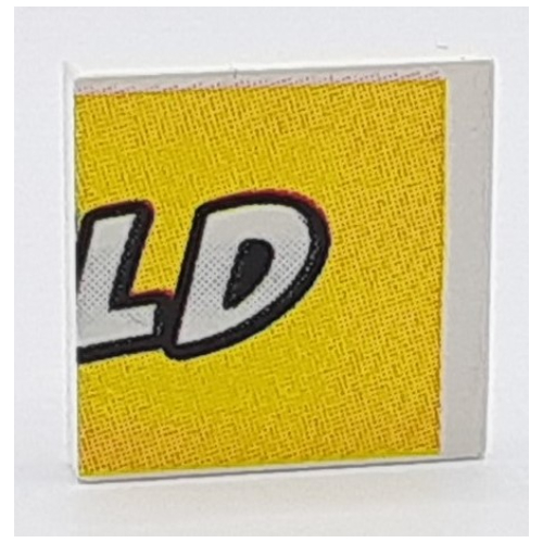 Lego Tile 2 x 2 with LEGO World Print Medium Right / White