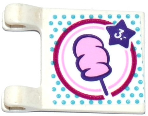 Lego Flag 2 x 2 Square with Flat Edge with Cotton Candy and Star Shaped Price Tag Pattern on Both Sides (Stickers) - Set 41133 / White