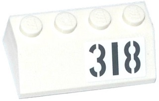 Lego Slope 45 2 x 4 with Light Bluish Gray '318' Pattern Model Left Side (Sticker) - Set 76041