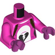 Lego Torso, Magenta Fur, White Belly, Broken Black Heart print, Dark Pink Arms and Hands / Dark Pink