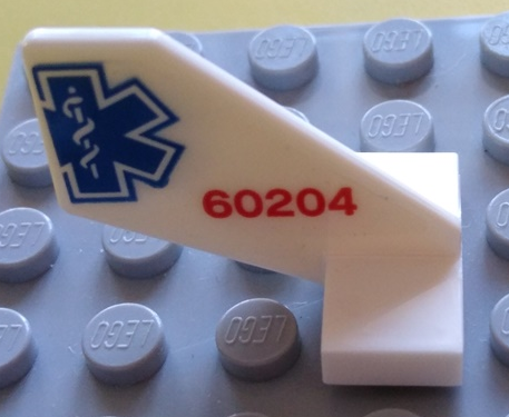 Lego Tail Shuttle, Small with Red '60204' and Partial Blue EMT Star of Life Pattern on Both Sides (Stickers) - Set 60204