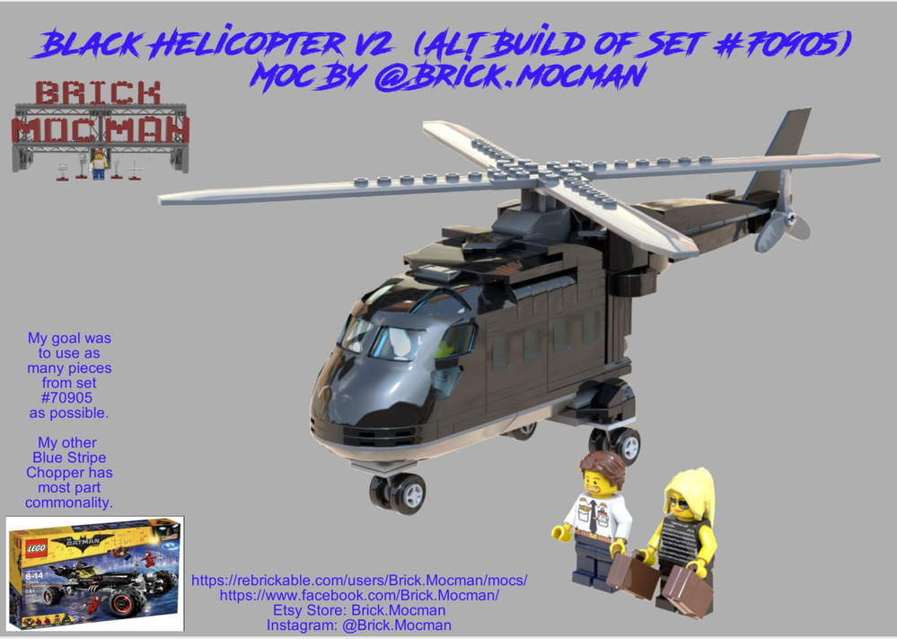 Lego Black Helicopter - V2 (MOC of Set #70905 Batmobile)