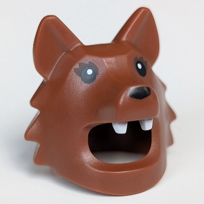 Lego Costume / Mask, Wolf with White Fangs, Black Eyes, Dark Brown Eyeshadow Print