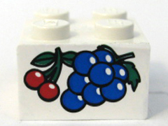 Lego Brick 2 x 2 with Grapes and Cherries Pattern (Sticker) - Set 4165