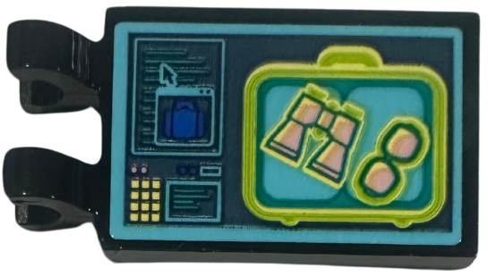 Lego Tile, Modified 2 x 3 with 2 Open O Clips with X-Ray Screen, Suitcase, Binoculars and Sunglasses Pattern (Sticker) - Set 42656