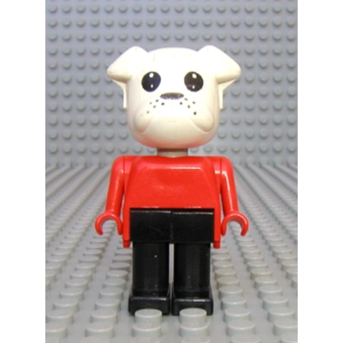 Lego Fabuland Figure Bertie Bulldog with White Head, Red Torso, Arms and Hands, and Black Legs