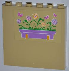 Lego Panel 1 x 6 x 5 with Flower Box and Butterflies Pattern Left (Sticker) - Set 3189 / Tan