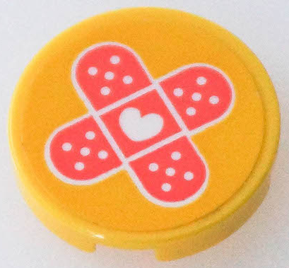 Lego Tile, Round 2 x 2 with Bottom Stud Holder with White Heart on 2 Coral Bandages Pattern (Sticker) - Set 41394