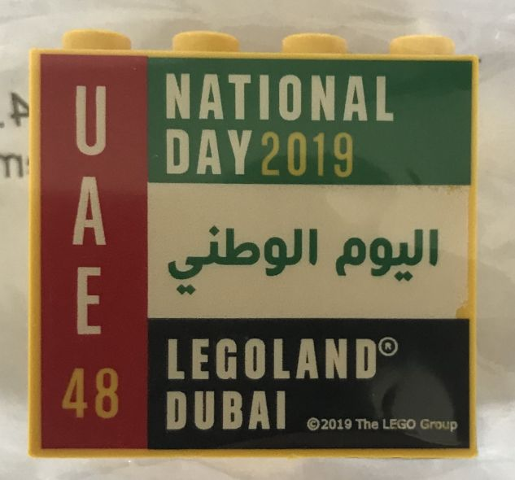 Lego Brick 2 x 4 x 3 with LEGOLAND Dubai 2019 48 UAE National Day Pattern