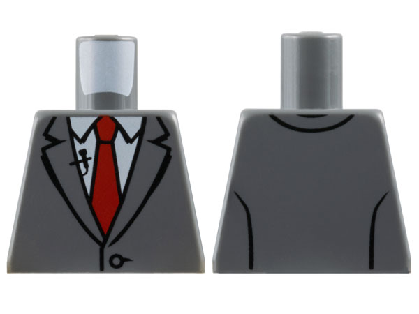 Lego Torso Suit Jacket with Button and Lapels over White Shirt and Red Tie, Black Microphone Pattern / Dark Bluish Gray