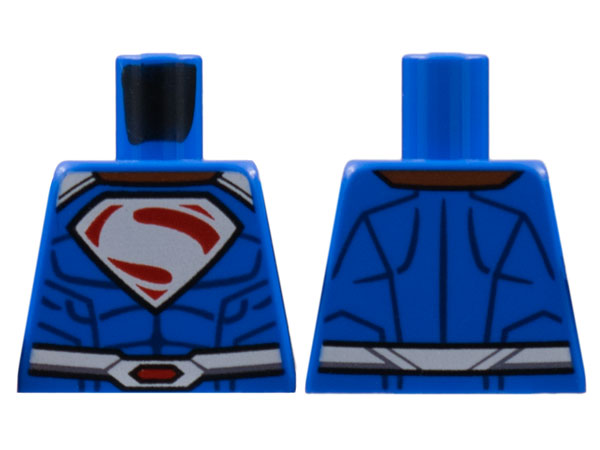Lego Torso White Shoulders and Belt, 'S' in Red Pentagon, Dark Blue Muscle Lines Pattern / Blue