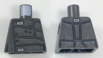 Lego Torso Jacket with Silver Clasps, Black Panel Lines, and Light Gray Splotches Pattern / Pearl Dark Gray