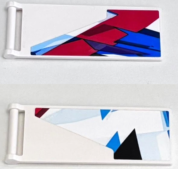 Lego Flag 7 x 3 with Bar Handle with Black, Red, Blue and Dark Azure Triangles and Jagged Stripes Pattern on Both Sides (Stickers) - Set 76922 / White