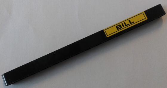 Lego Technic, Liftarm Thick 1 x 15 with Black 'BILL' on Yellow Background Pattern (Sticker) - Set 8258 / Black