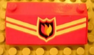 Lego Slope 33 3 x 6 with Inner Walls with White Stripes and Fire Logo Badge Pattern (Sticker) - Set 7906 / Red