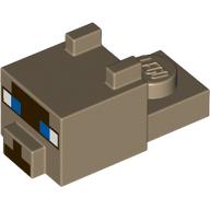 Lego Animal Body Part, Cat Head 1 x 2 with Cube with Ears, Nose and Pixelated Face, Blue Eyes, Dark Brown Nose print (Ocelot) / Dark Tan