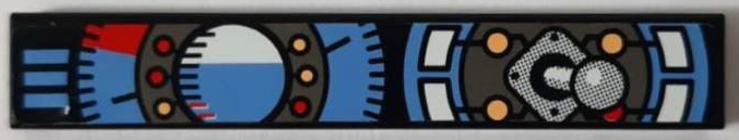 Lego Tile 1 x 6 with Control Panel with Joystick, Lights, Red and Medium Blue Gauges Pattern (Sticker) - Set 8454 / Black