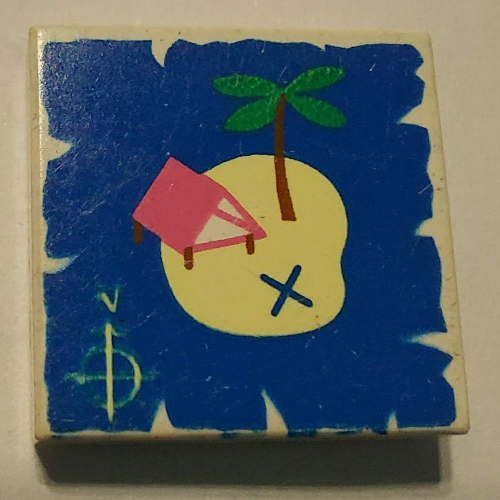 Lego Tile 2 x 2 with Map Island with X and Palm Tree Print