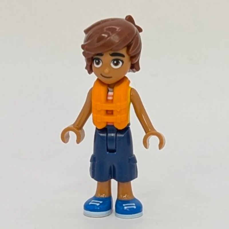 Lego Leo, Bright Light Orange Vest, Dark Blue Pants, Life Vest