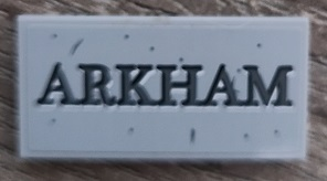 Lego Tile 2 x 4 with 'ARKHAM' and Stone Pattern (Sticker) - Set 70912 / Light Bluish Gray