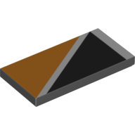 Lego Tile 2 x 4 with Orange Triangle at Upper Right of Diagonal White Line Print / Black