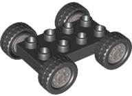 Lego Duplo Car Base 2 x 4 with Black Tires with Tread with Metallic Silver Classic Wheels Pattern (88760 / 88762c02pb02)