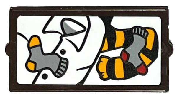 Lego Glass for Window 1 x 2 x 3 with Black and Bright Light Orange Striped Scarf, Light Bluish Gray Socks, and White Shirt Pattern (Sticker) - Set 76405