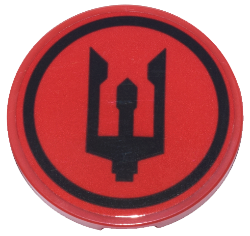 Lego Tile, Round 3 x 3 with Black Atlantis Trident and Circle Pattern (Sticker) - Set 71799 / Red